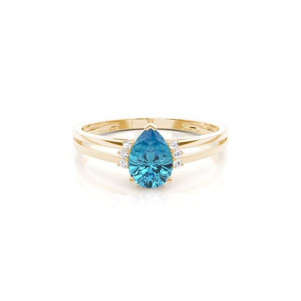 Prong Setting Pear Blue Topaz Side Stone Engagement Ring