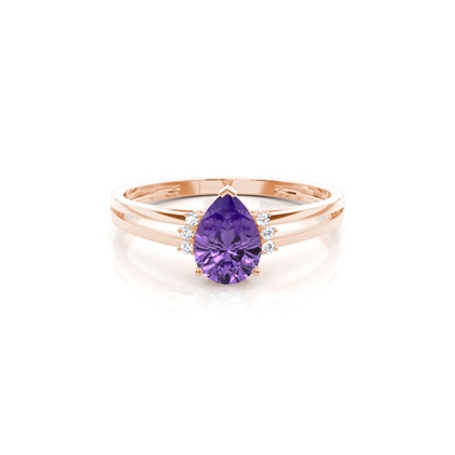 Prong Setting Pear Amethyst Side Stone Engagement Ring