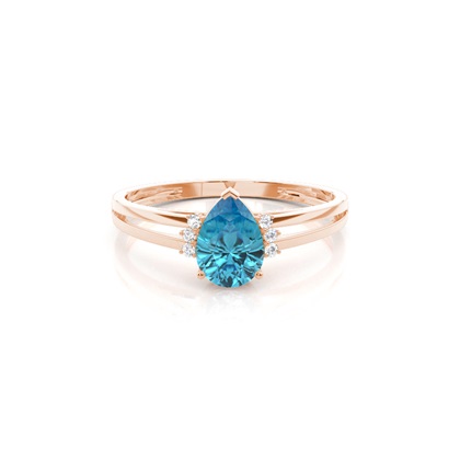 Prong Setting Pear Blue Topaz Side Stone Engagement Ring