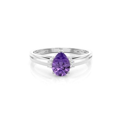 Prong Setting Pear Amethyst Side Stone Engagement Ring