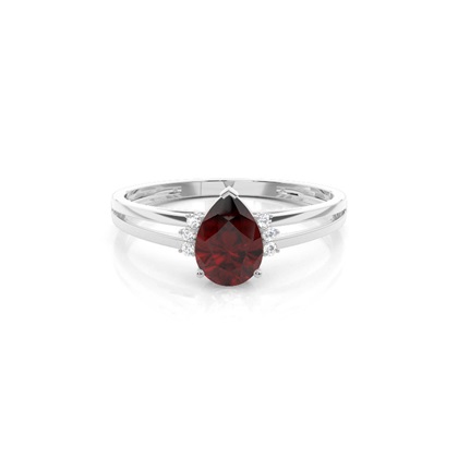 Prong Setting Pear Garnet Side Stone Engagement Ring