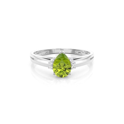 Prong Setting Pear Peridot Side Stone Engagement Ring