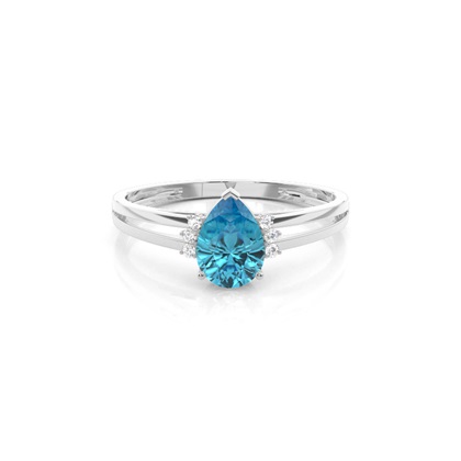 Prong Setting Pear Blue Topaz Side Stone Engagement Ring
