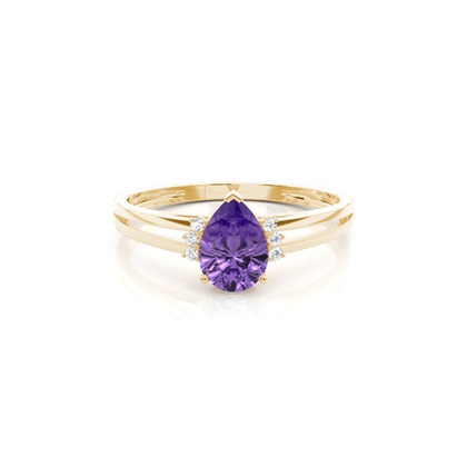 Prong Setting Pear Amethyst Side Stone Engagement Ring