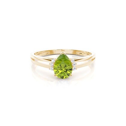 Prong Setting Pear Peridot Side Stone Engagement Ring