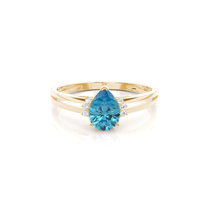 Prong Setting Pear Blue Topaz Side Stone Engagement Ring