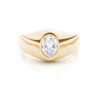 Oval Yellow Gold Mens Diamond Engagement Rings