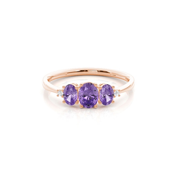 Prong Setting Oval Amethyst Three Stone Ring