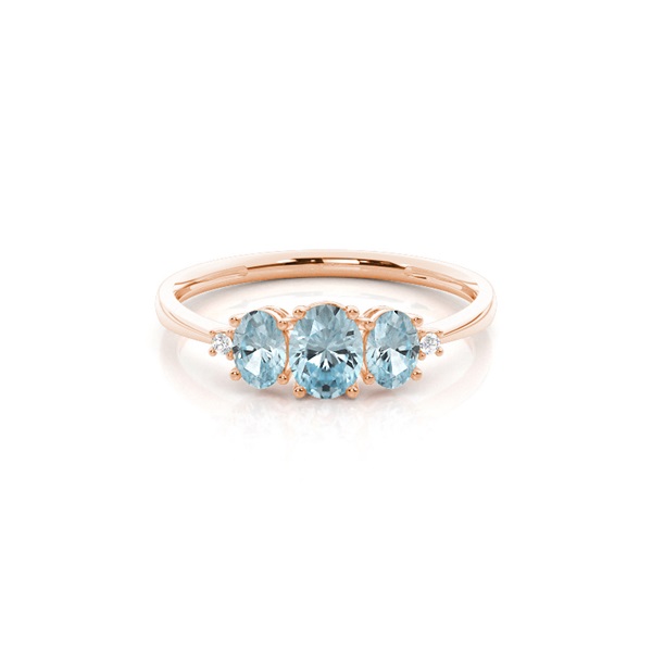 Prong Setting Oval Aquamarine Three Stone Ring