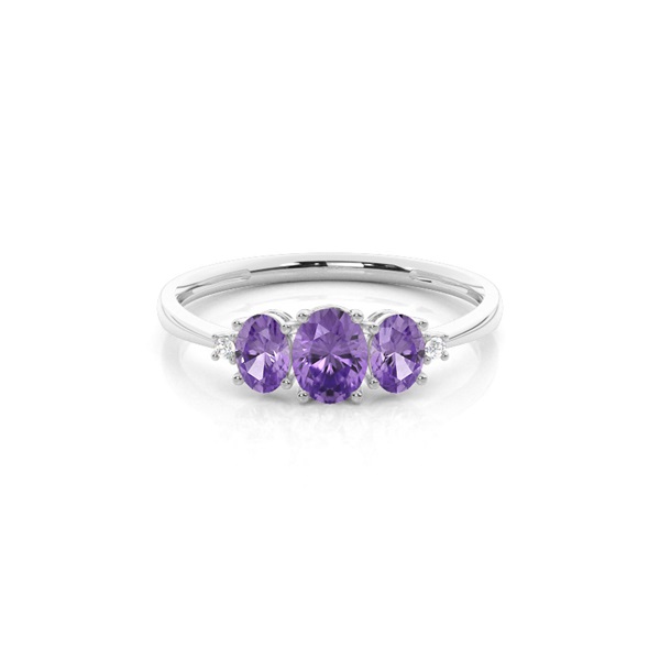 Prong Setting Oval Amethyst Three Stone Ring