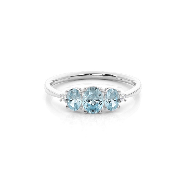 Prong Setting Oval Aquamarine Three Stone Ring