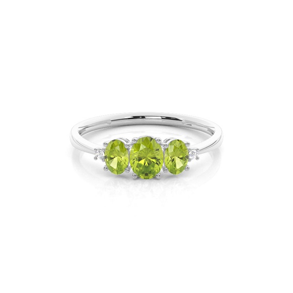 Prong Setting Oval Peridot Three Stone Ring