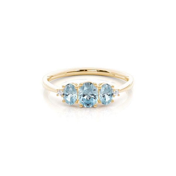 Prong Setting Oval Aquamarine Three Stone Ring