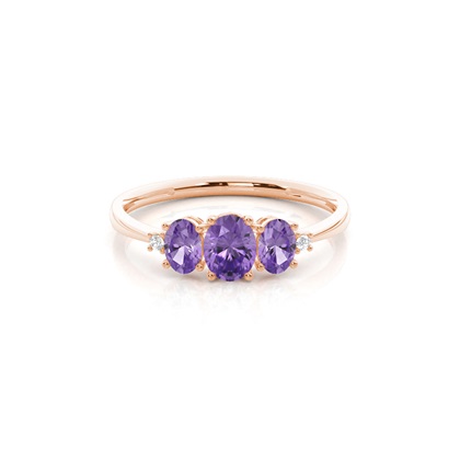 Prong Setting Oval Amethyst Three Stone Ring