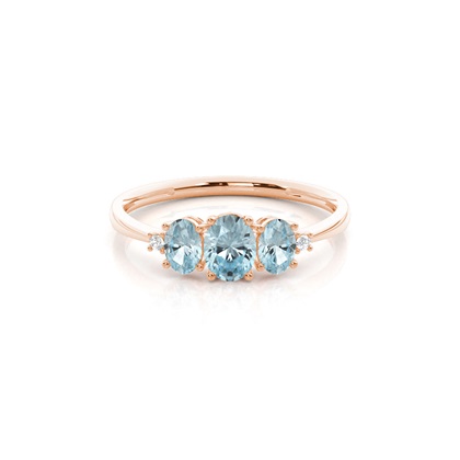 Prong Setting Oval Aquamarine Three Stone Ring