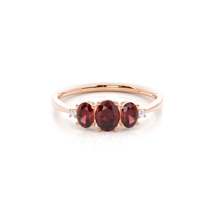 Prong Setting Oval Garnet Three Stone Ring
