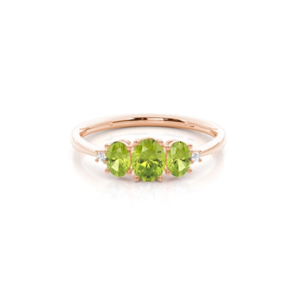 Prong Setting Oval Peridot Three Stone Ring