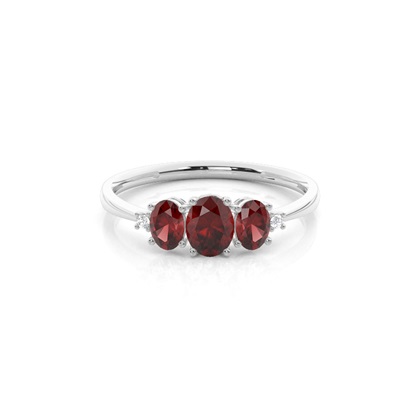 Prong Setting Oval Garnet Three Stone Ring
