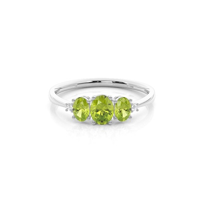 Prong Setting Oval Peridot Three Stone Ring