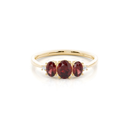 Prong Setting Oval Garnet Three Stone Ring