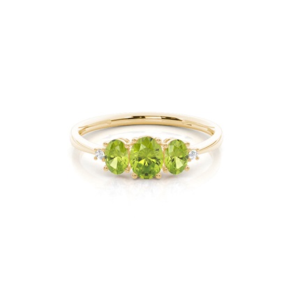 Prong Setting Oval Peridot Three Stone Ring