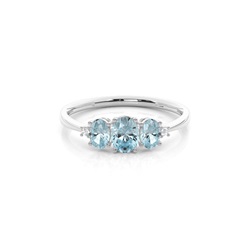 Prong Setting Oval Aquamarine Three Stone Ring