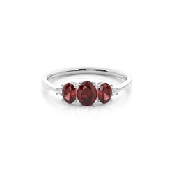 Prong Setting Oval Garnet Three Stone Ring