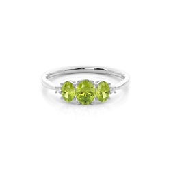 Prong Setting Oval Peridot Three Stone Ring