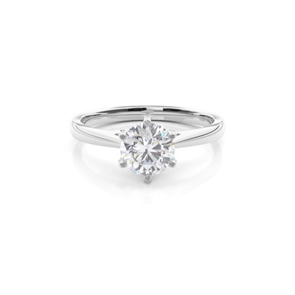 6 Prong Setting Round Moissanite Side Stone Engagement Ring