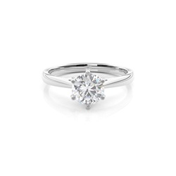 6 Prong Setting Round Moissanite Side Stone Engagement Ring