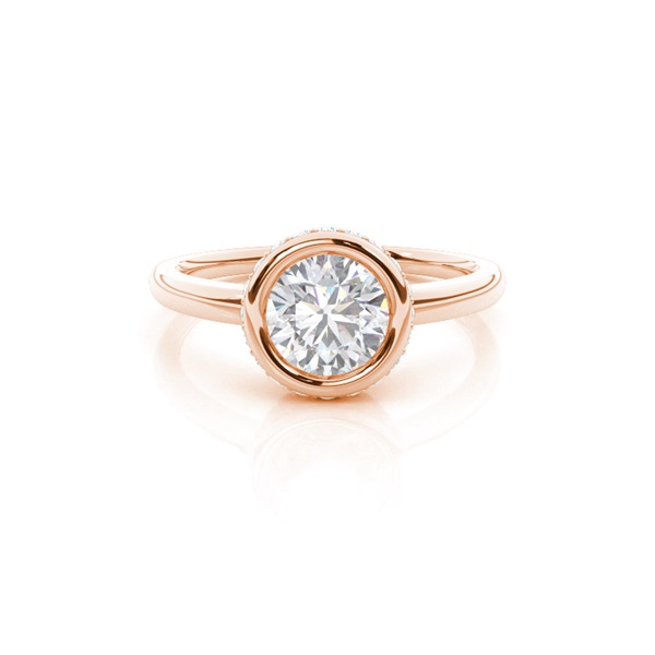 Full Bezel Setting Round Moissanite Side Stone Engagement Ring