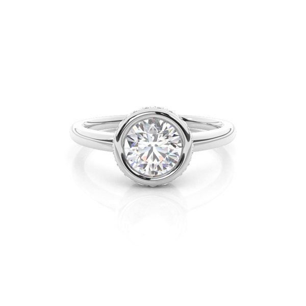 Full Bezel Setting Round Diamond Side Stone Engagement Ring
