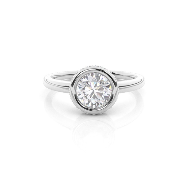 Full Bezel Setting Round Moissanite Side Stone Engagement Ring