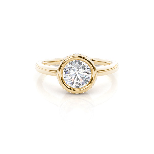 Full Bezel Setting Round Diamond Side Stone Engagement Ring