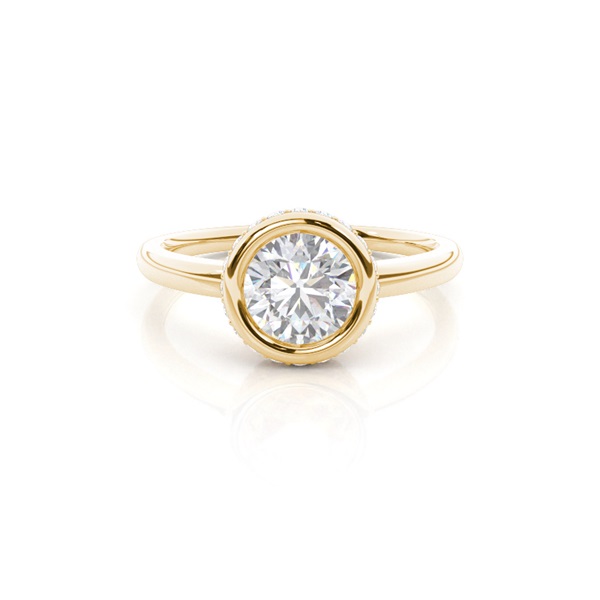 Full Bezel Setting Round Moissanite Side Stone Engagement Ring