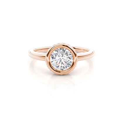 Full Bezel Setting Round Diamond Side Stone Engagement Ring