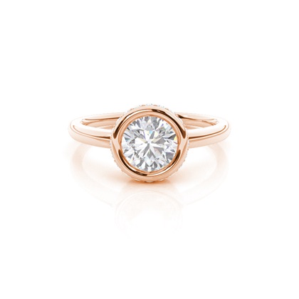 Full Bezel Setting Round Moissanite Side Stone Engagement Ring