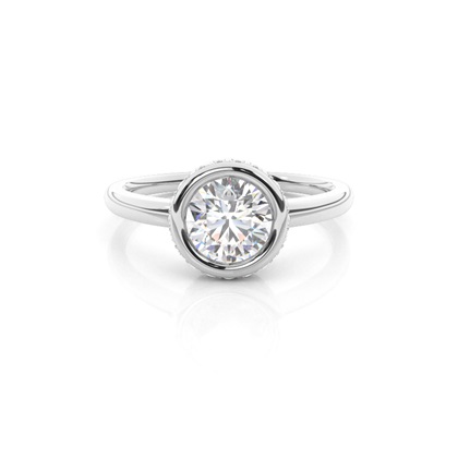                      Full Bezel Setting Round Diamond Side Stone Engagement Ring