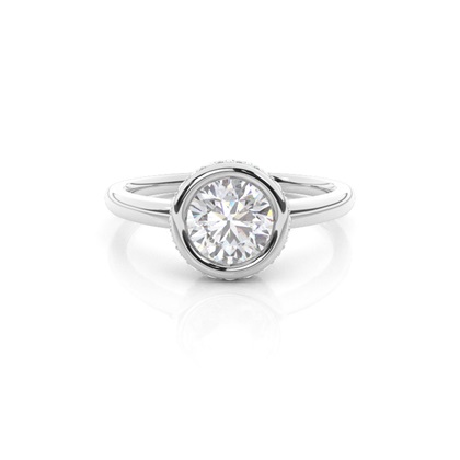 Full Bezel Setting Round Moissanite Side Stone Engagement Ring