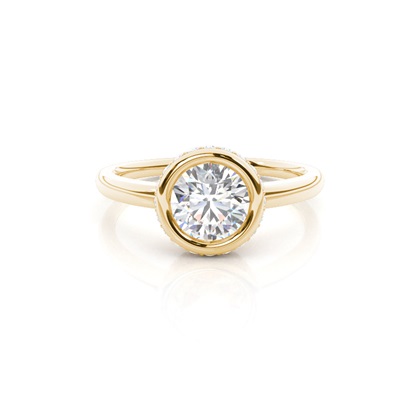 Full Bezel Setting Round Diamond Side Stone Engagement Ring