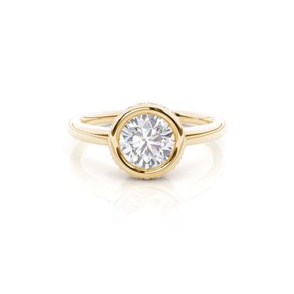 Full Bezel Setting Round Moissanite Side Stone Engagement Ring