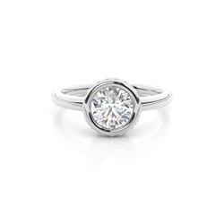 Full Bezel Setting Round Diamond Side Stone Engagement Ring