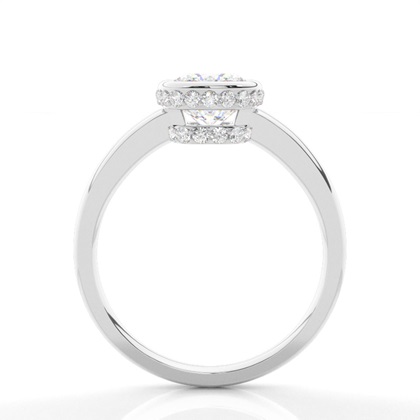 Full Bezel Setting Round Diamond Side Stone Engagement Ring