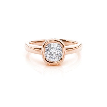 Full Bezel Setting Round Moissanite Side Stone Engagement Ring