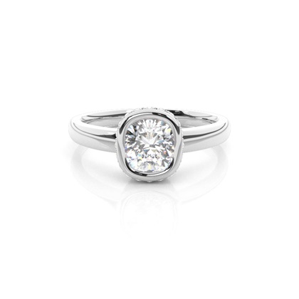 Full Bezel Setting Round Diamond Side Stone Engagement Ring