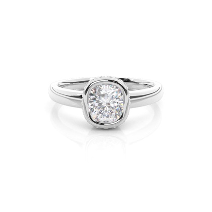 Full Bezel Setting Round Moissanite Side Stone Engagement Ring
