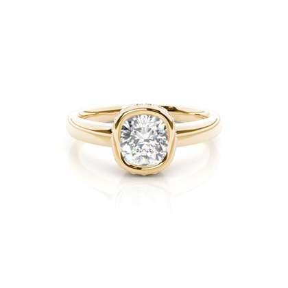 Full Bezel Setting Round Diamond Side Stone Engagement Ring