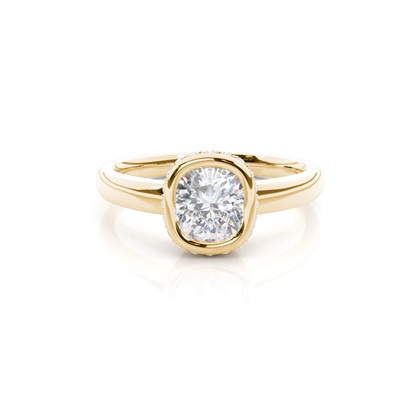 Full Bezel Setting Round Moissanite Side Stone Engagement Ring