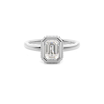 Full Bezel Setting Round Diamond Side Stone Engagement Ring