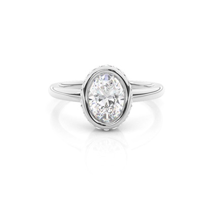Full Bezel Setting Round Diamond Side Stone Engagement Ring
